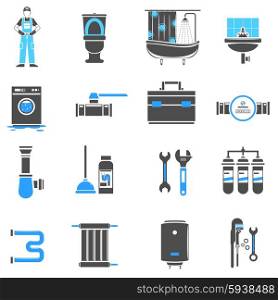 Plumbing icons flat set with plumber instruments isolated vector illustration. Plumbing Icons Set