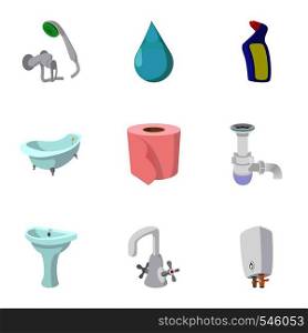 Plumbing icons set. Cartoon illustration of 9 plumbing vector icons for web. Plumbing icons set, cartoon style