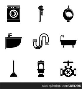 Plumbing icons set. Simple illustration of 9 plumbing vector icons for web. Plumbing icons set, simple style