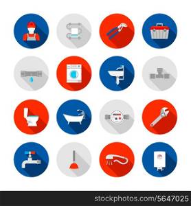 Plumbing service shower bathtub and sink drain installation tools icons set abstract solid isolated vector illustration