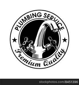 Plumbing service stamp vector illustration. Faucet and premium quality text with stars. Plumbing concept for emblems and labels templates