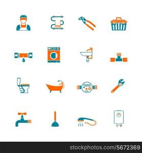 Plumbing service water fixtures toolbox icons set isolated vector illustration