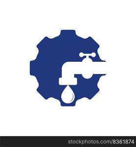 Plumbing symbol vector design business template. Water faucet with gear service logo symbol vector icon illustration.	