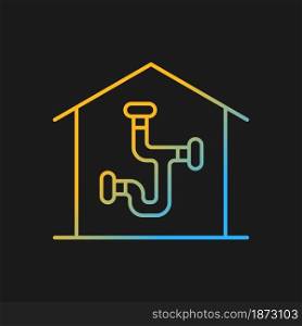 Plumbing system gradient vector icon for dark theme. Installing pipes, fixtures in house. Well-arranged piping network. Thin line color symbol. Modern style pictogram. Vector isolated outline drawing. Plumbing system gradient vector icon for dark theme