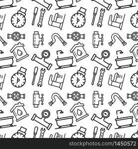 Plumbing tools pattern. Outline illustration of plumbing tools vector pattern for web design. Plumbing tools pattern, outline style