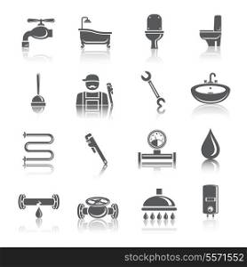 Plumbing tools pictograms set of shower bathroom toilet and water tube isolated vector illustration