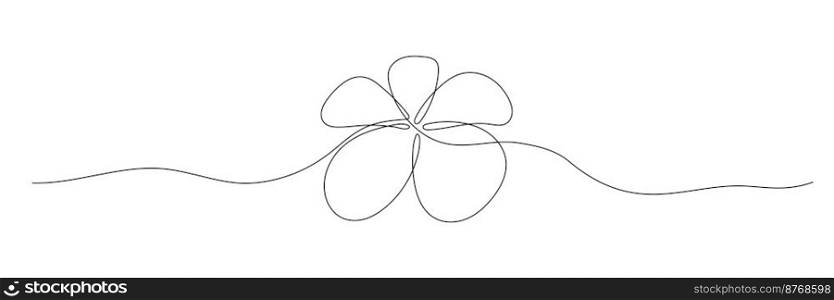 Plumeria flower continuous one line drawing. Frangipani linear blossom. Vector isolated on white.. Plumeria flower continuous one line drawing.