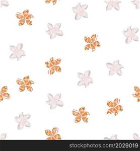 Plumeria flower seamless pattern isolated on white background. Exotic tropical wallpaper. Abstract botanical backdrop. Design for fabric , textile print, wrapping, cover. Vector illustration.. Plumeria flower seamless pattern isolated on white background.