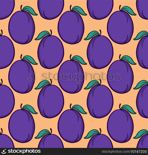 Plums pattern, seamless pattern on orange background.