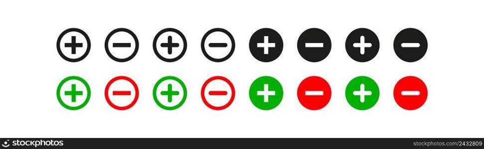 Plus and minus icon set. Positive and negative choice vector desing.