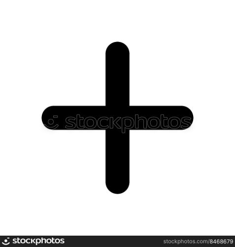 Plus black glyph ui icon. Expanding option. Interactive content. Upload new file. User interface design. Silhouette symbol on white space. Solid pictogram for web, mobile. Isolated vector illustration. Plus black glyph ui icon