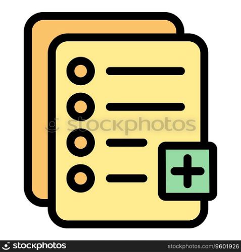 Plus document icon outline vector. Loan approve. Check score color flat. Plus document icon vector flat