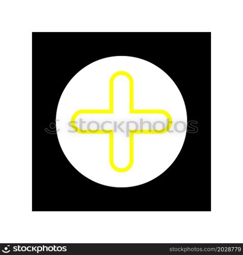 Plus icon in circle. Yellow sign in black round. Math symbol. Line art. Modern design. Vector illustration. Stock image. EPS 10.. Plus icon in circle. Yellow sign in black round. Math symbol. Line art. Modern design. Vector illustration. Stock image.