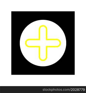 Plus icon in circle. Yellow sign in black round. Math symbol. Line art. Modern design. Vector illustration. Stock image. EPS 10.. Plus icon in circle. Yellow sign in black round. Math symbol. Line art. Modern design. Vector illustration. Stock image.
