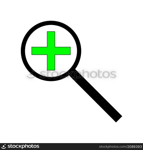 Plus in magnifying glass. Green icon. Analysis process. Focus tool. Outline symbol. Vector illustration. Stock image. EPS 10.. Plus in magnifying glass. Green icon. Analysis process. Focus tool. Outline symbol. Vector illustration. Stock image.