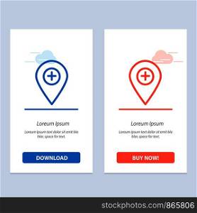 Plus, Location, Map, Marker, Pin Blue and Red Download and Buy Now web Widget Card Template
