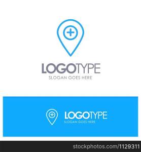 Plus, Location, Map, Marker, Pin Blue Outline Logo Place for Tagline