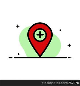 Plus, Location, Map, Marker, Pin Business Flat Line Filled Icon Vector Banner Template