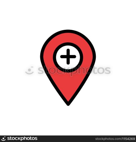 Plus, Location, Map, Marker, Pin Flat Color Icon. Vector icon banner Template