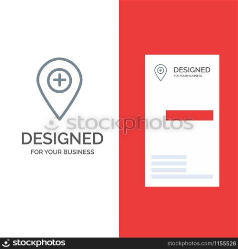 Plus, Location, Map, Marker, Pin Grey Logo Design and Business Card Template
