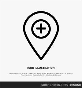 Plus, Location, Map, Marker, Pin Line Icon Vector