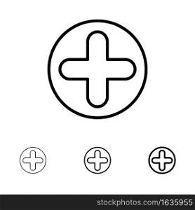 Plus, Sign, Hospital, Medical Bold and thin black line icon set