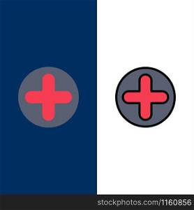 Plus, Sign, Hospital, Medical Icons. Flat and Line Filled Icon Set Vector Blue Background