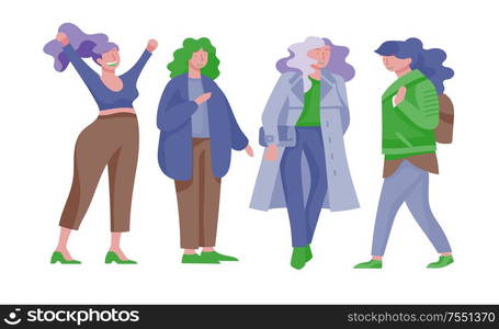 Plus size women dressed in stylish clothing. Set of curvy girls wearing trendy clothes. Happy Female cartoon characters. Bodypositive concept illustration. Plus size women dressed in stylish clothing. Set of curvy girls wearing trendy clothes. Happy characters. Bodypositive concept illustration