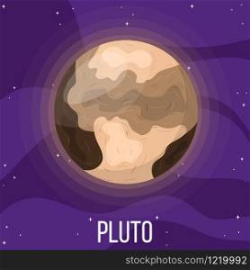 Pluto planet in space. Colorful universe with Pluto. Cartoon style vector illustration for any design.