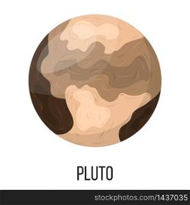 Pluto planet isolated on white background. Planet of solar system. Cartoon style vector illustration for any design.