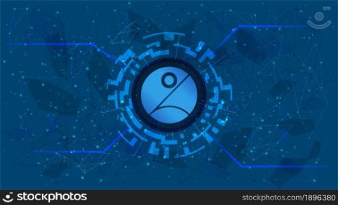 pNetwork PNT token symbol of the DeFi project in a digital circle with a cryptocurrency theme on a blue background. Cryptocurrency icon. Decentralized finance programs. Copy space. Vector EPS10.