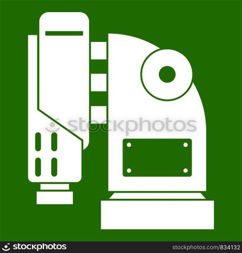 Pneumatic hammer machine icon white isolated on green background. Vector illustration. Pneumatic hammer machine icon green