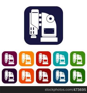 Pneumatic hammer machine icons set vector illustration in flat style In colors red, blue, green and other. Pneumatic hammer machine icons set flat