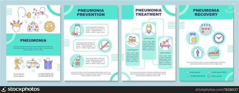 Pneumonia brochure template. Infection prevention and treatment. Flyer, booklet, leaflet print, cover design with linear icons. Vector layouts for presentation, annual reports, advertisement pages. Pneumonia brochure template