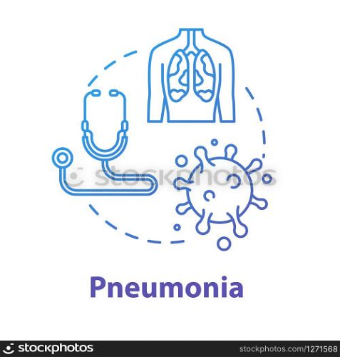 Pneumonia concept icon. Alveoli diagnosis. Lung inflammation. Respiratory illness. Bronchi, trachea. Healthcare idea thin line illustration. Vector isolated outline RGB color drawing