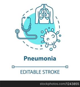 Pneumonia concept icon. Inflamed trachea. Disease diagnosis. Respiratory illness. Bronchi, trachea. Healthcare idea thin line illustration. Vector isolated outline RGB color drawing. Editable stroke