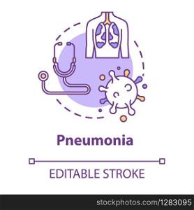 Pneumonia concept icon. Lung inflammation. Disease diagnosis. Respiratory illness. Bronchi, trachea. Healthcare idea thin line illustration. Vector isolated outline RGB color drawing. Editable stroke