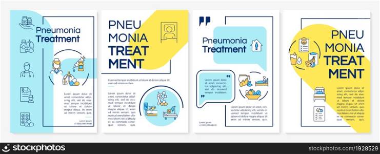 Pneumonia cure brochure template. Prescribing antibiotics, drugs. Flyer, booklet, leaflet print, cover design with linear icons. Vector layouts for presentation, annual reports, advertisement pages. Pneumonia cure brochure template