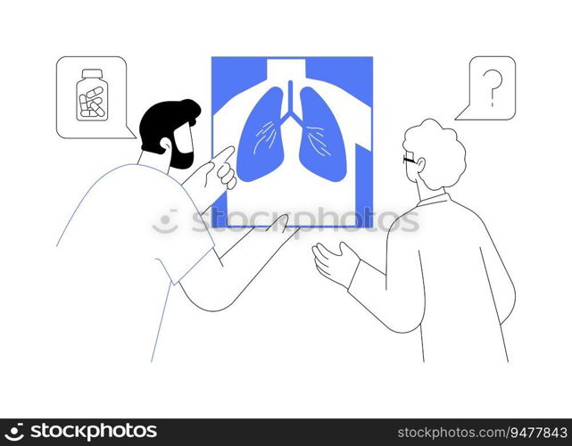 Pneumonia diagnosis abstract concept vector illustration. Doctor diagnoses pneumonia in elderly woman, hospital worker, medical examination, pulmonary disease treatment abstract metaphor.. Pneumonia diagnosis abstract concept vector illustration.