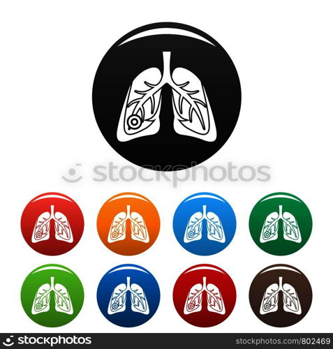 Pneumonia lungs icons set 9 color vector isolated on white for any design. Pneumonia lungs icons set color