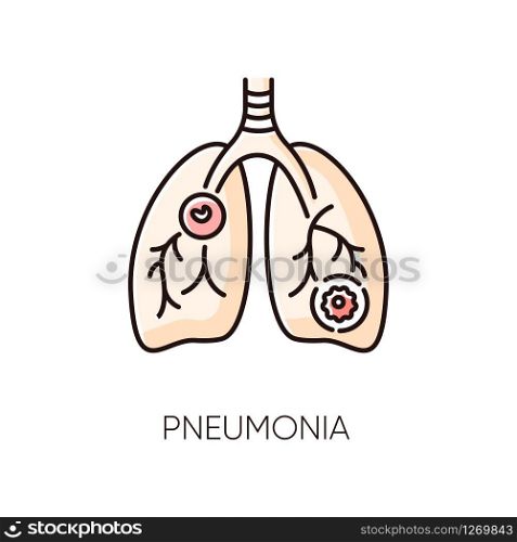 Pneumonia RGB color icon. Dangerous respiratory disease, pulmonary illness. Medical diagnosis, virology. Streptococcus infection, mycoplasma bacteria. Infected lungs isolated vector illustration