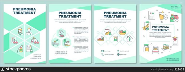 Pneumonia treatment brochure template. Prescribe antibiotics, rest. Flyer, booklet, leaflet print, cover design with linear icons. Vector layouts for presentation, annual reports, advertisement pages. Pneumonia treatment brochure template