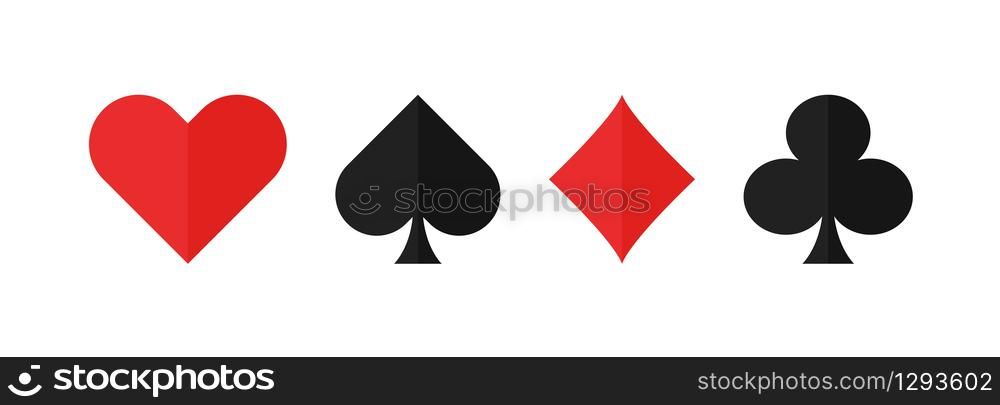 Pocer card suits set flat icon on white background. Vector isolated illustration. Pocer card suits set flat icon on white background. Vector isolated