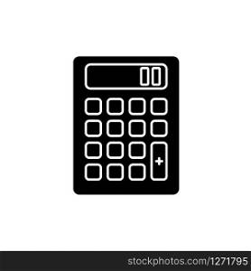 Pocket calculator black glyph icon. Mathematical calculation. Quick counting. Electronic gadget. Accounting. Finance. Mobile device. Silhouette symbol on white space. Vector isolated illustration