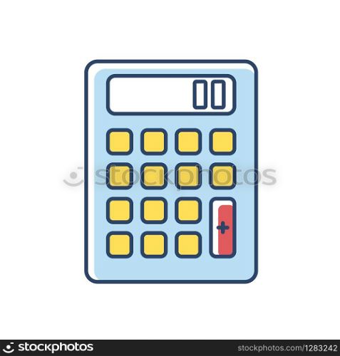 Pocket calculator RGB color icon. Mathematical calculation. Quick counting. Small electronic gadget. Accounting. Finance. Technology. Mobile device. Isolated vector illustration