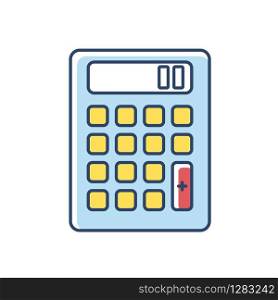 Pocket calculator RGB color icon. Mathematical calculation. Quick counting. Small electronic gadget. Accounting. Finance. Technology. Mobile device. Isolated vector illustration