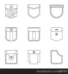 Pocket icon set. Outline set of 9 pocket vector icons for web isolated on white background. Pocket icon set, outline style