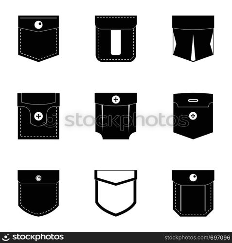 Pocket icon set. Simple set of 9 pocket vector icons for web isolated on white background. Pocket icon set, simple style