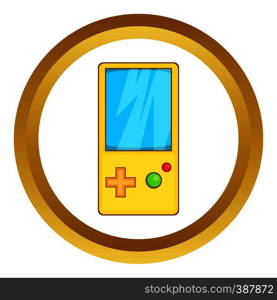 Pocket tetris vector icon in golden circle, cartoon style isolated on white background. Pocket tetris vector icon