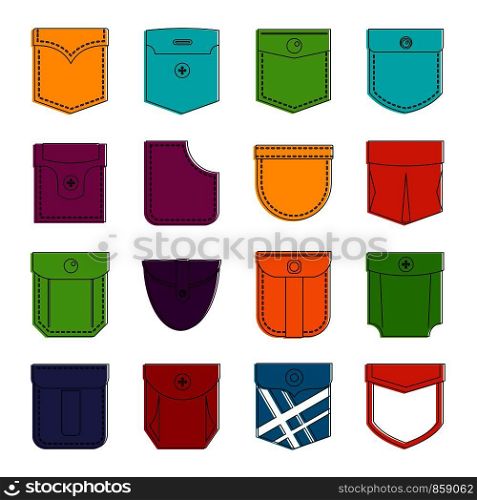 Pocket types icons set. Doodle illustration of vector icons isolated on white background for any web design. Pocket types icons doodle set